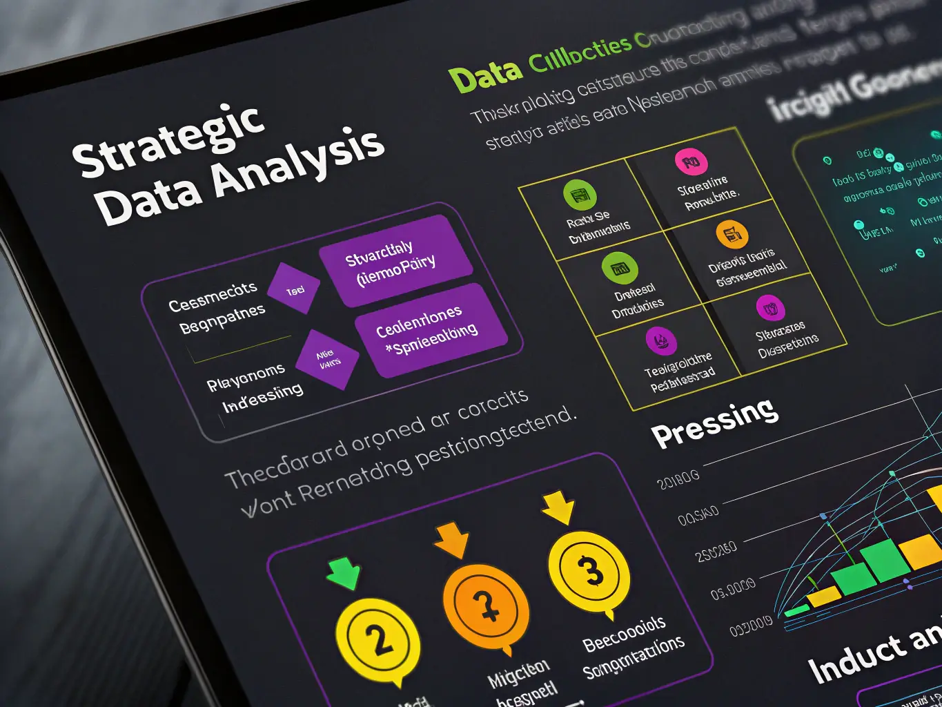 A visually appealing infographic showcasing the process of data transformation, from raw data collection to actionable insights and business outcomes. The infographic includes icons representing data sources, analysis tools, and decision-making processes.
